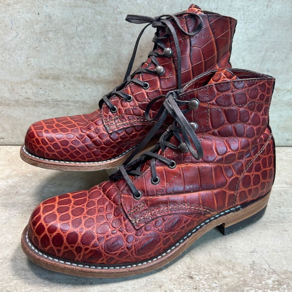 Wolverine 1000 Mile Alligator Embossed Leather Boots Brown W05299 Womens 6.5